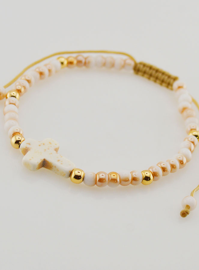 Bracciale Religioso con Perle di Vetro & Croce (pic 3)