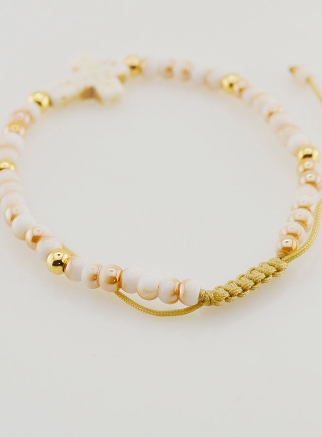 Bracciale Religioso con Perle di Vetro & Croce (pic 4)