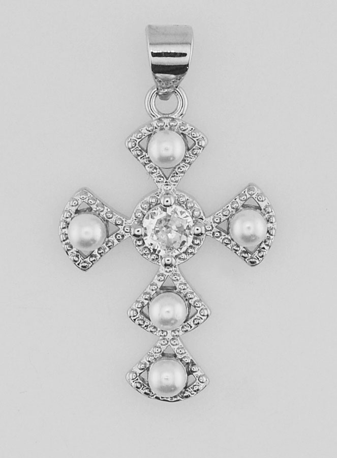 Ciondolo Croce in Ottone Argentato 23mm (pic 1)