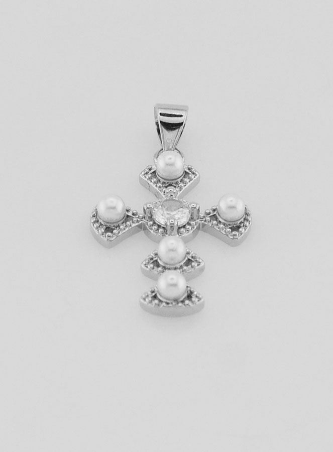 Ciondolo Croce in Ottone Argentato 23mm (pic 2)