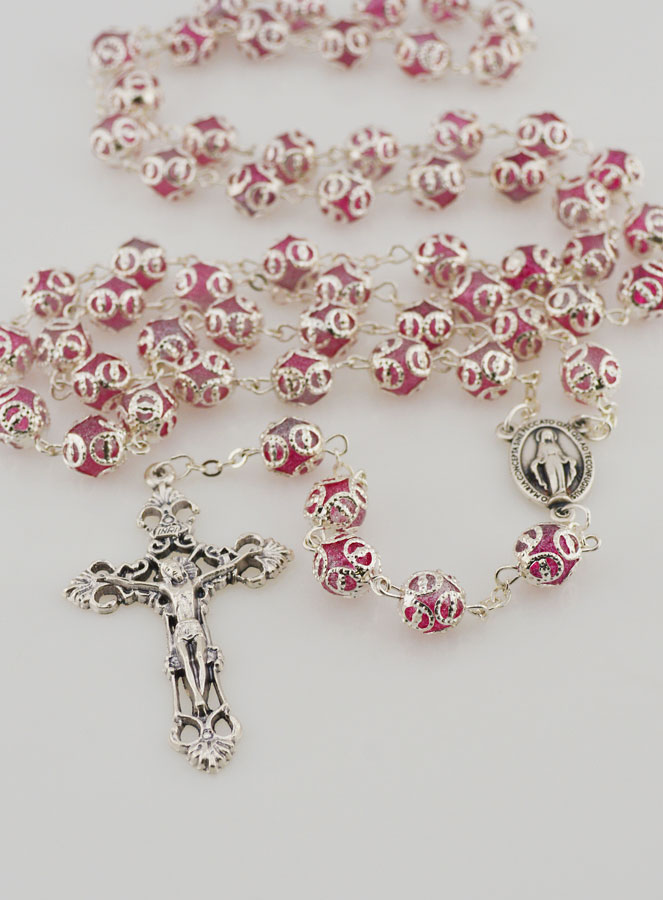 Rosario con Perle Rosa - Miracolosa e Croce Barocca (pic 2)