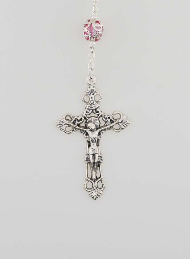 Rosario con Perle Rosa - Miracolosa e Croce Barocca (pic 3)