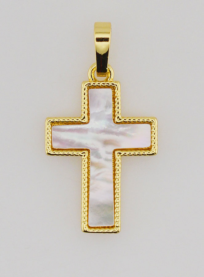 Ciondolo Croce in Ottone & Conchiglia 20mm (pic 1)