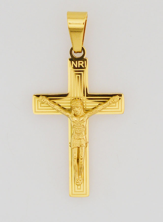 Ciondolo Croce in Ottone Dorato 28mm (pic 1)
