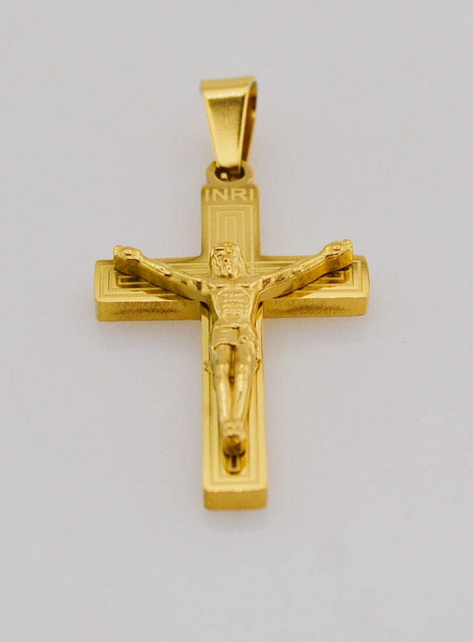 Ciondolo Croce in Ottone Dorato 28mm (pic 2)
