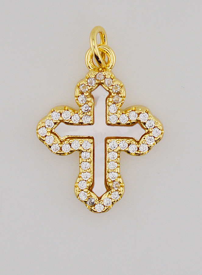 Ciondolo Croce Ortodossa Strass & Nacre - 17mm (pic 1)