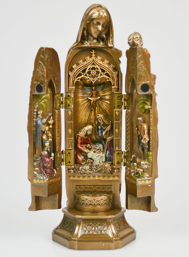 Statua Religiosa Trittico Madonna con Bambino in Bronzo - 20cm (pic 1)