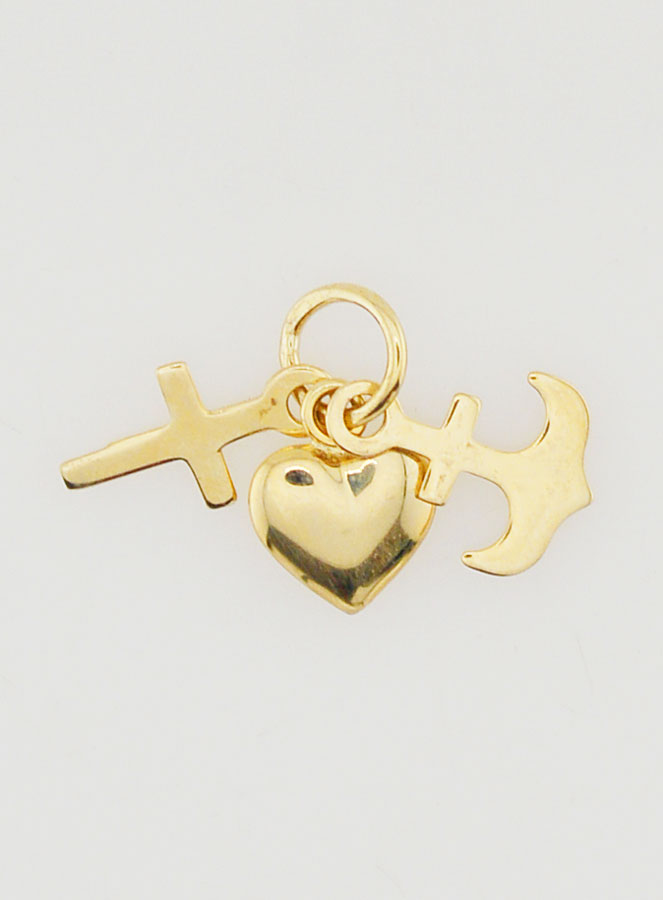Pendente in Oro 9ct - Ancora Cuore e Croce 10mm (pic 1)