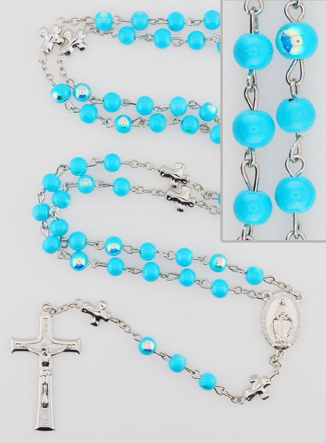 Rosario Medaglia Miracolosa e Perle Cromate - Turchesi (pic 1)
