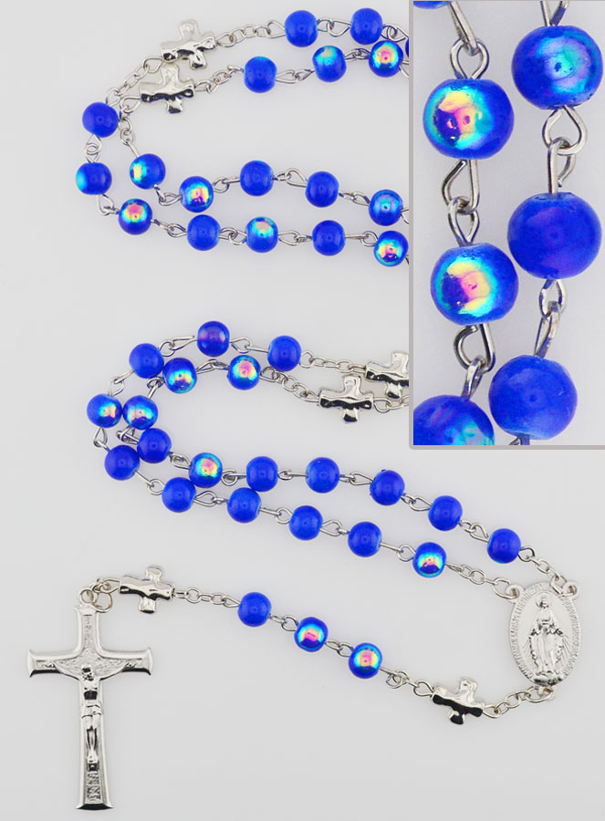 Rosario Medaglia Miracolosa e Perle Cromate - Blu Scuro (pic 1)