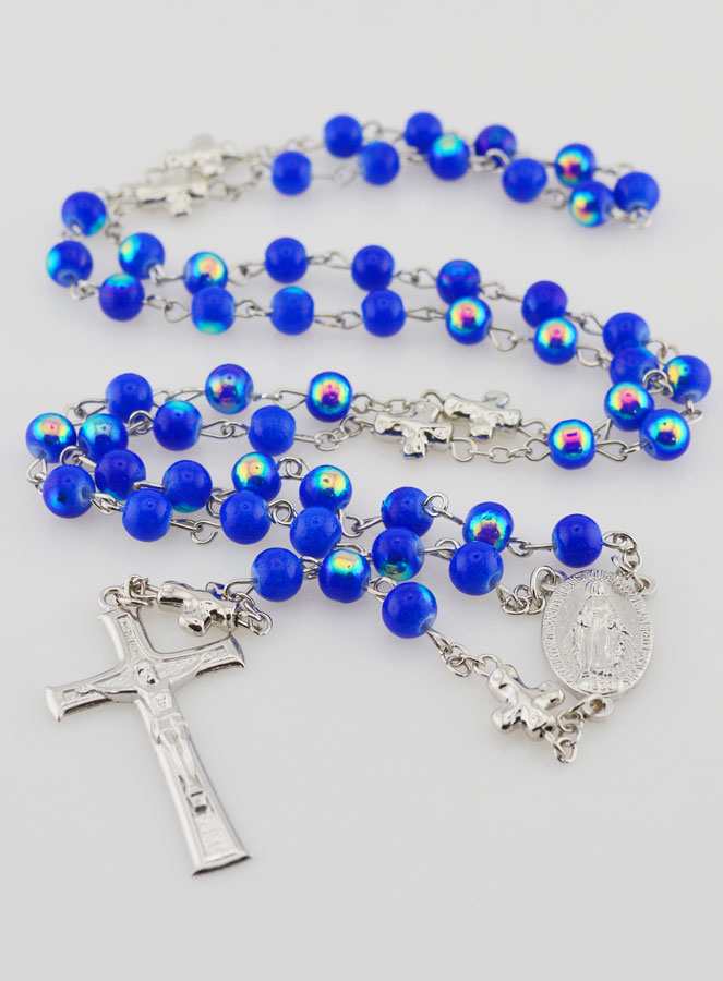 Rosario Medaglia Miracolosa e Perle Cromate - Blu Scuro (pic 2)