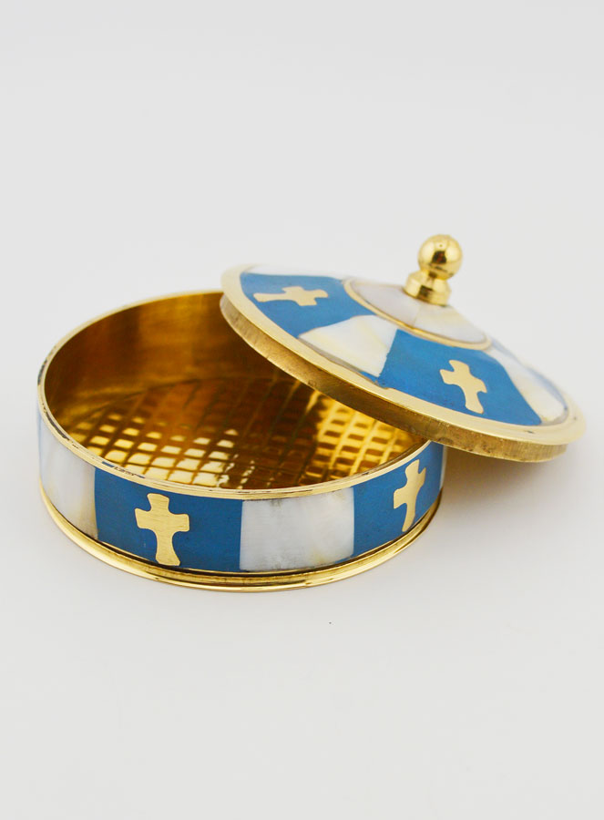 Scatola per Rosario Artigianale in Ottone e Madreperla - Blu (pic 2)