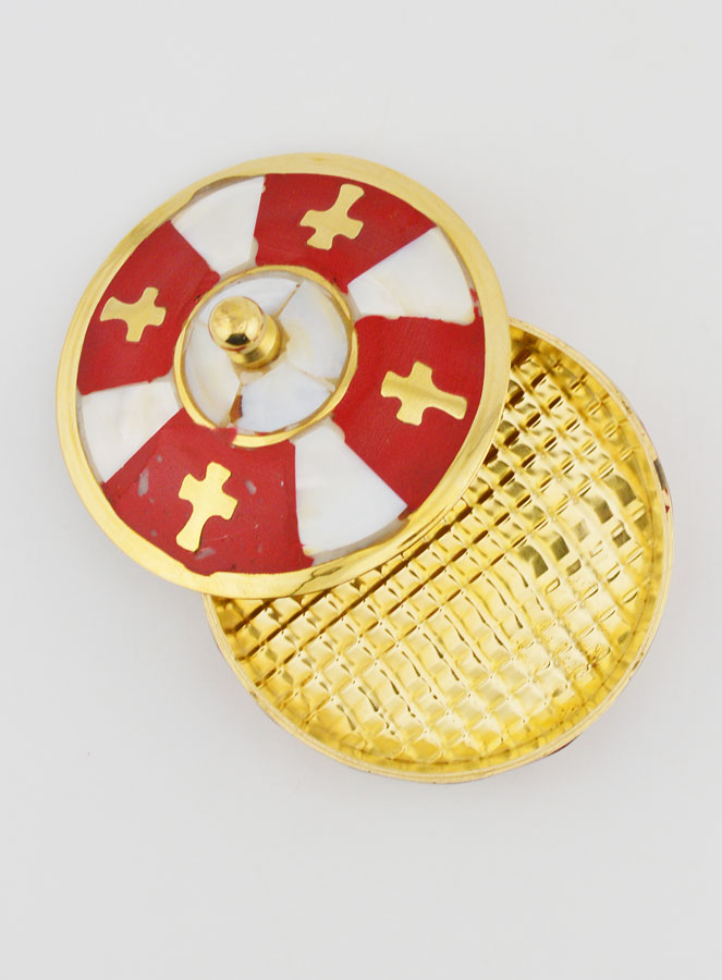 Scatola per Rosario Artigianale in Ottone e Madreperla - Rosso (pic 4)