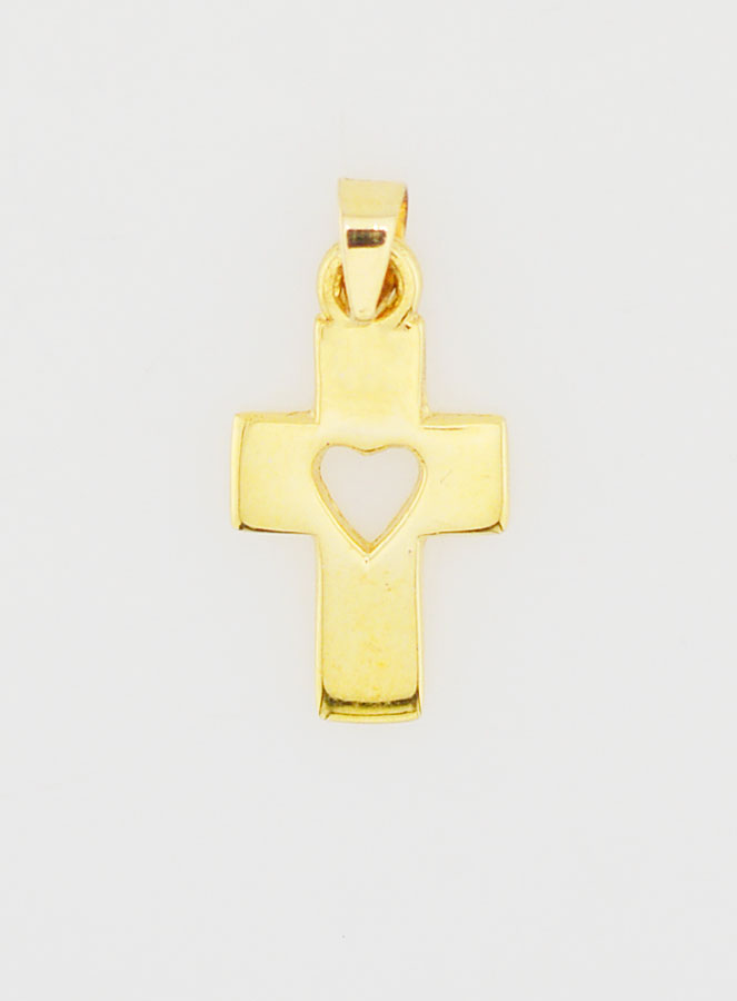Ciondolo Croce e Cuore in Oro 9ct - 17mm (pic 1)