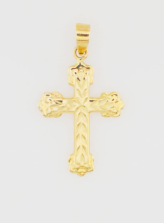 Ciondolo Croce Barocca Lavorata 20mm - Oro 9ct (pic 1)
