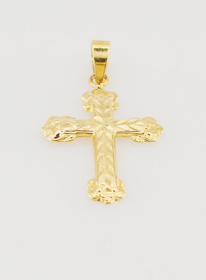 Ciondolo Croce Barocca Lavorata 20mm - Oro 9ct (pic 2)