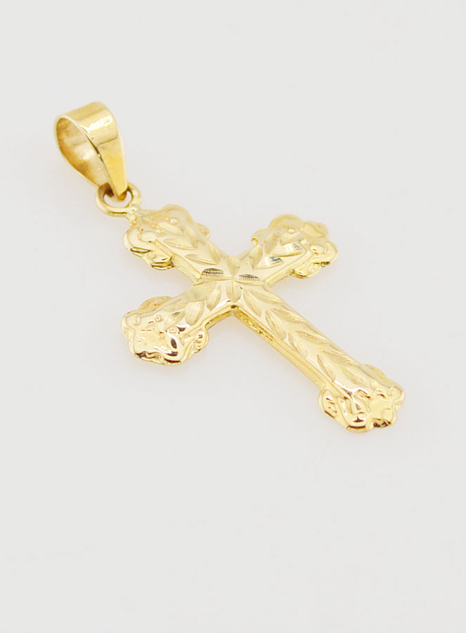 Ciondolo Croce Barocca Lavorata 20mm - Oro 9ct (pic 4)