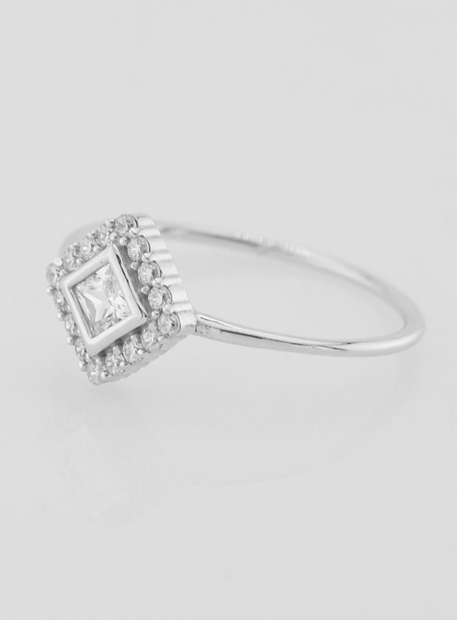 Anello Solitario Rombo in Argento Rodiato e Zirconi - Misura 16 (pic 2)