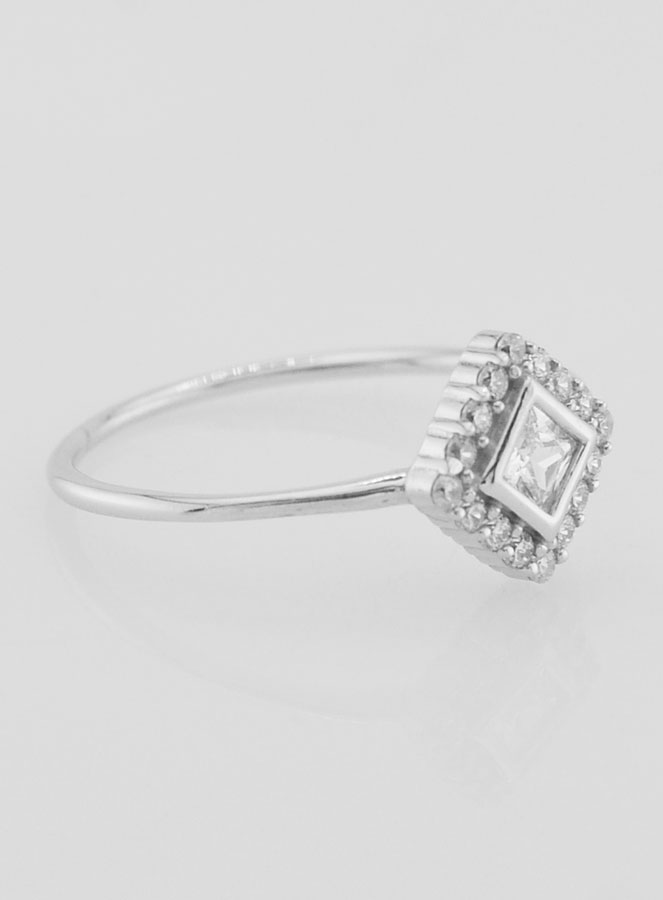 Anello Solitario Rombo in Argento Rodiato e Zirconi - Misura 16 (pic 3)