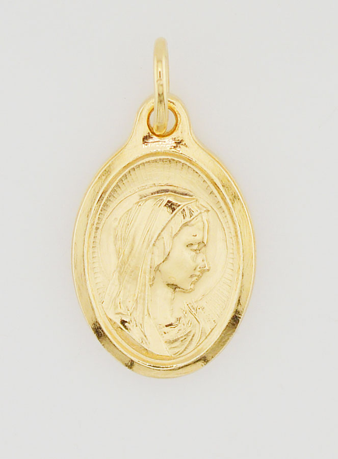 Medaglia Vergine Maria di Profilo Dorata oro Fino - 20 mm (pic 1)