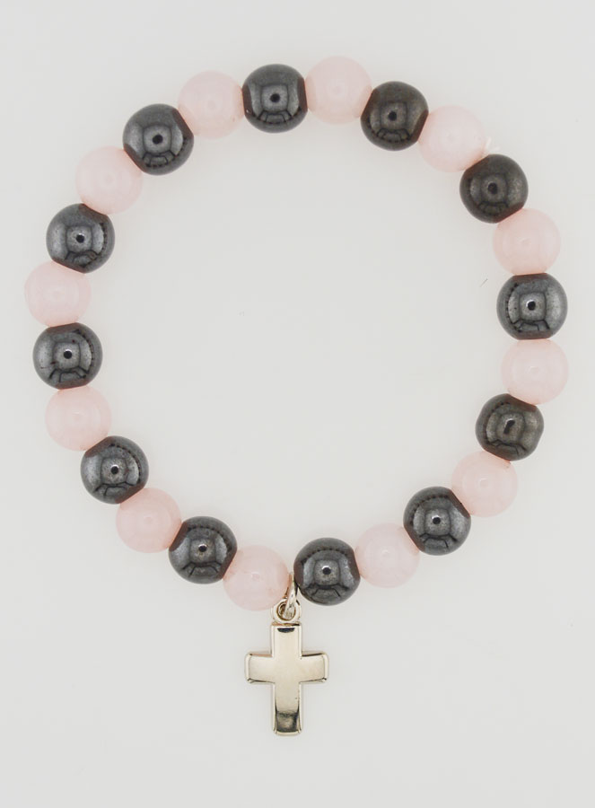 Bracciale in Pietre Naturali - Quarzo Rosa e Ematite (pic 1)