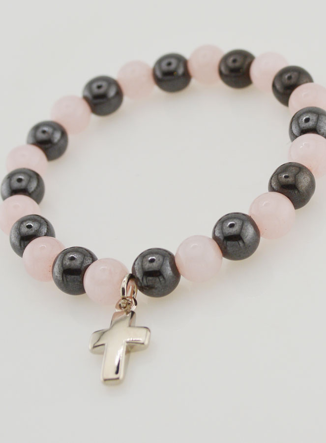 Bracciale in Pietre Naturali - Quarzo Rosa e Ematite (pic 4)