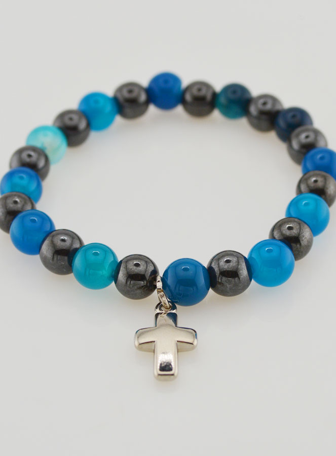 Bracciale con Croce - Agata Blu e Ematite (pic 2)