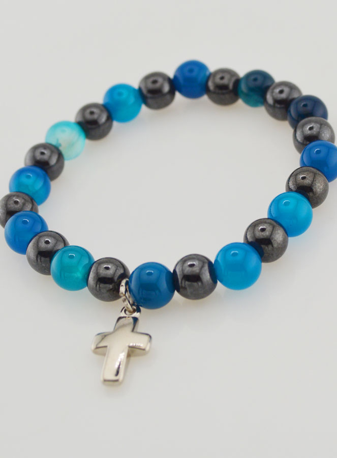 Bracciale con Croce - Agata Blu e Ematite (pic 4)