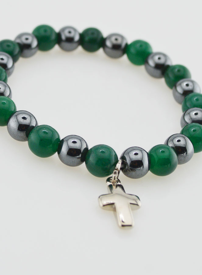 Bracciale con Croce - Agata Verde ed Ematite (pic 3)
