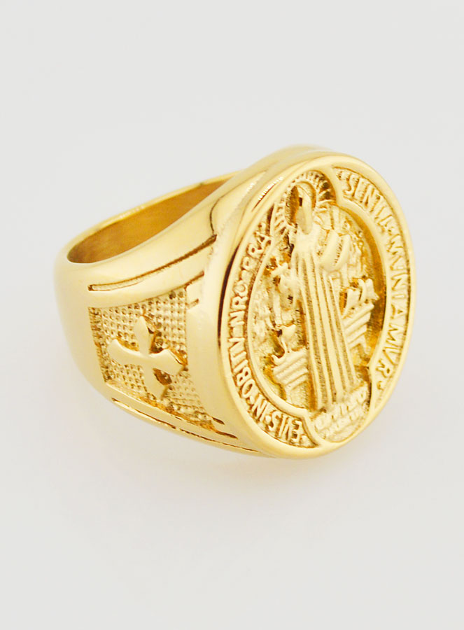 Chevalière di San Benedetto in Inox Dorato - T14 (pic 3)