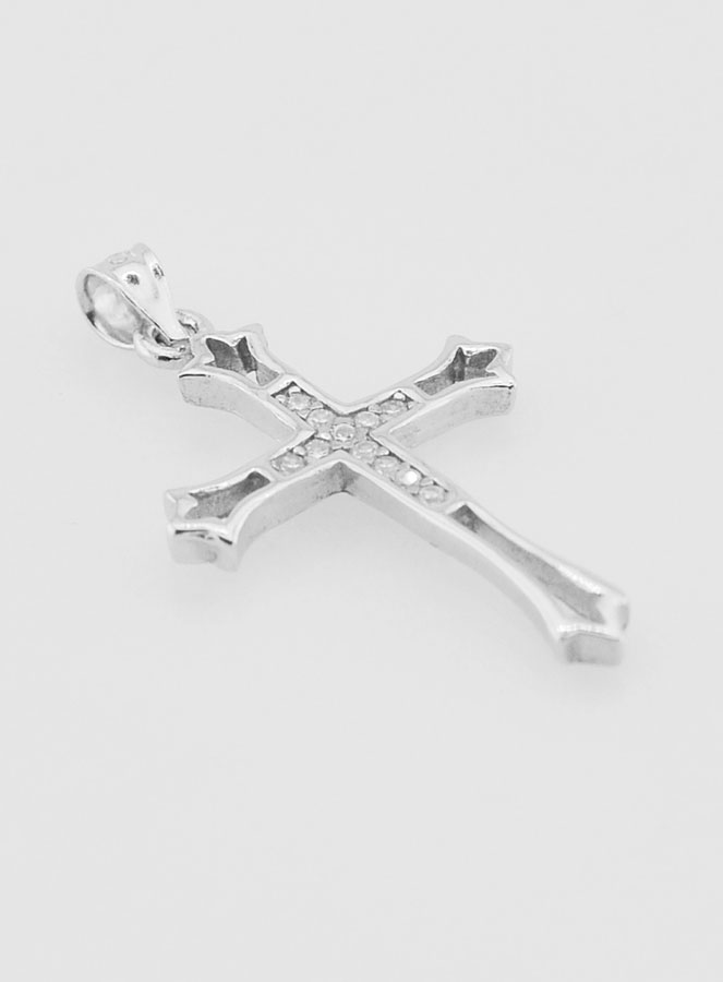 Ciondolo Croce Traforata in Argento e Zirconi - 23mm (pic 3)