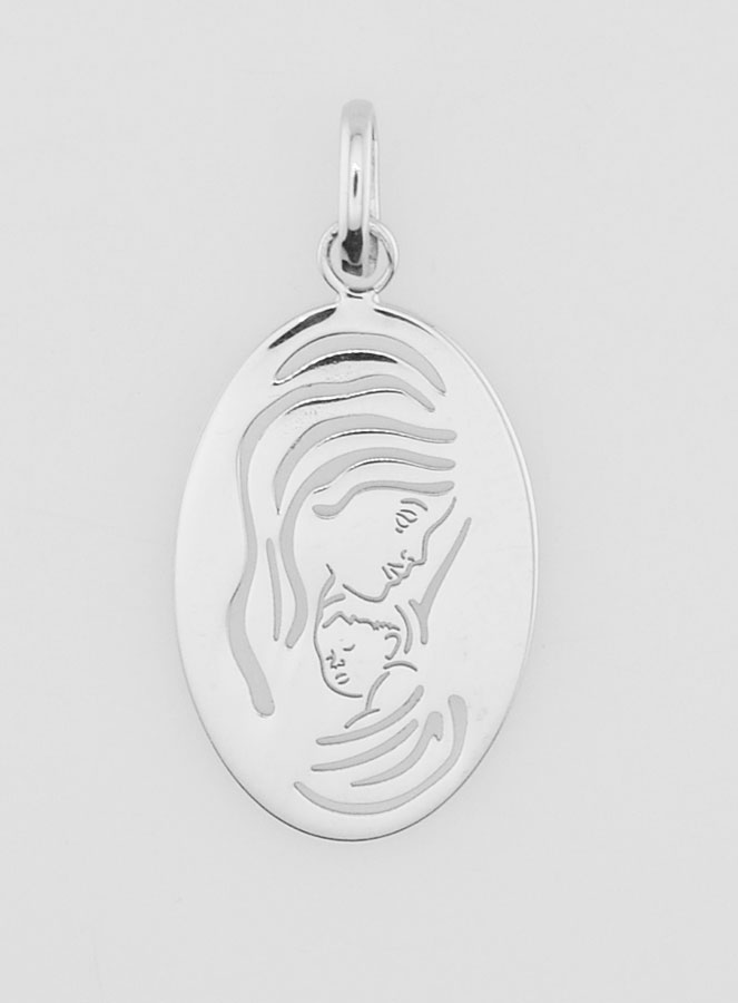 Medaglia Ovale Madonna con Bambino in Argento - 20mm (pic 1)