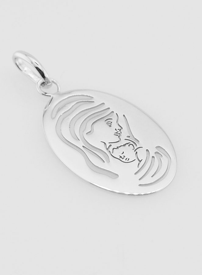 Medaglia Ovale Madonna con Bambino in Argento - 20mm (pic 3)