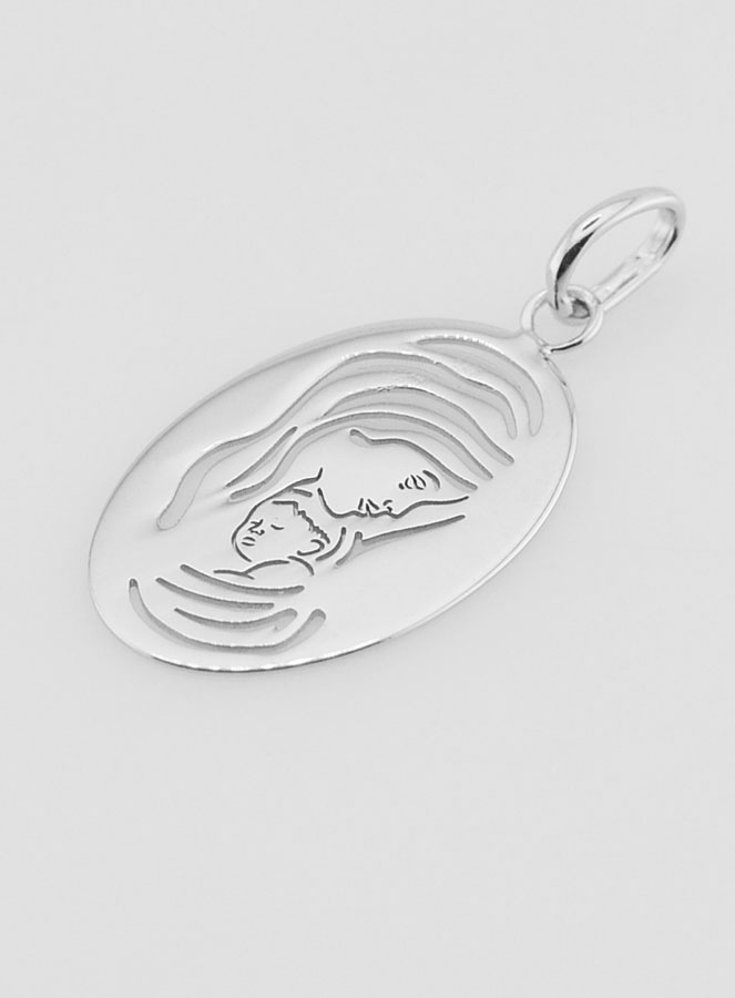 Medaglia Ovale Madonna con Bambino in Argento - 20mm (pic 4)