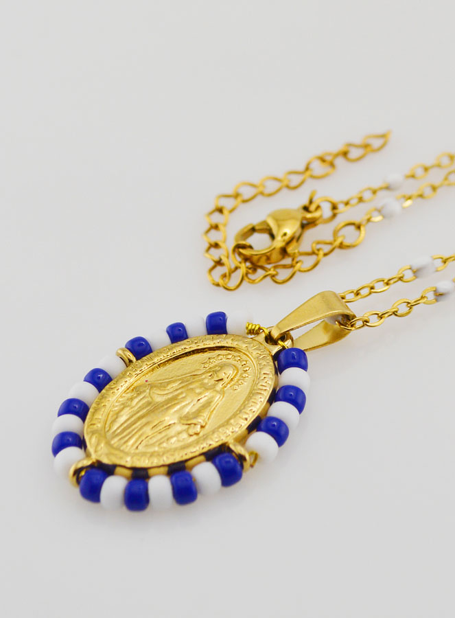 Medaglia Miracolosa Marinière & Catena con Perle Bianche (pic 1)