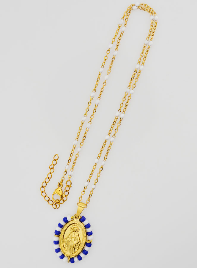 Medaglia Miracolosa Marinière & Catena con Perle Bianche (pic 2)