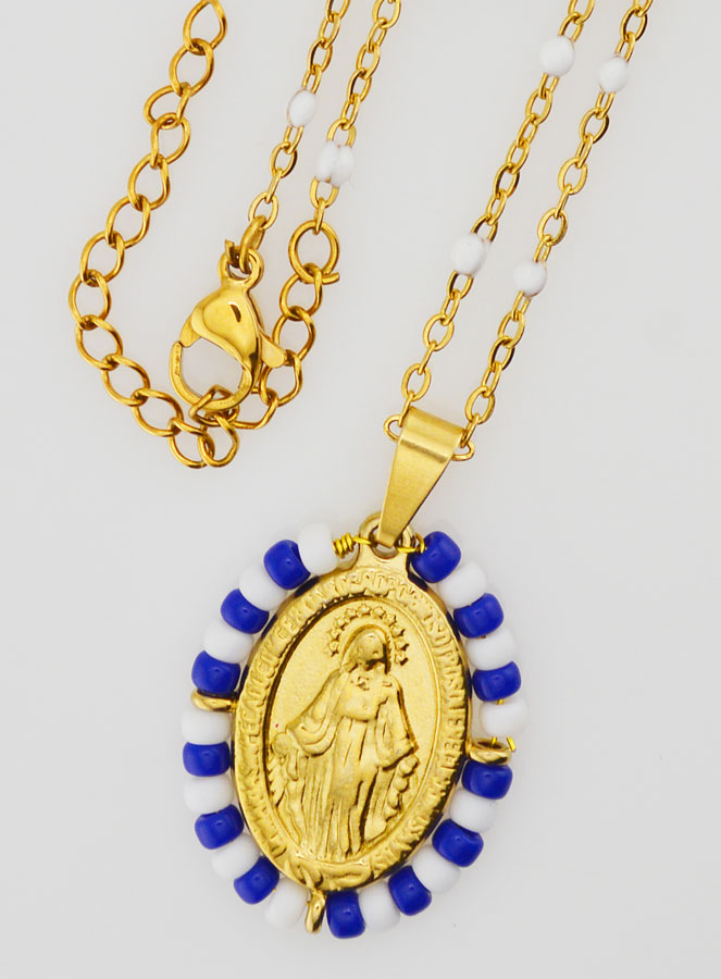 Medaglia Miracolosa Marinière & Catena con Perle Bianche (pic 4)