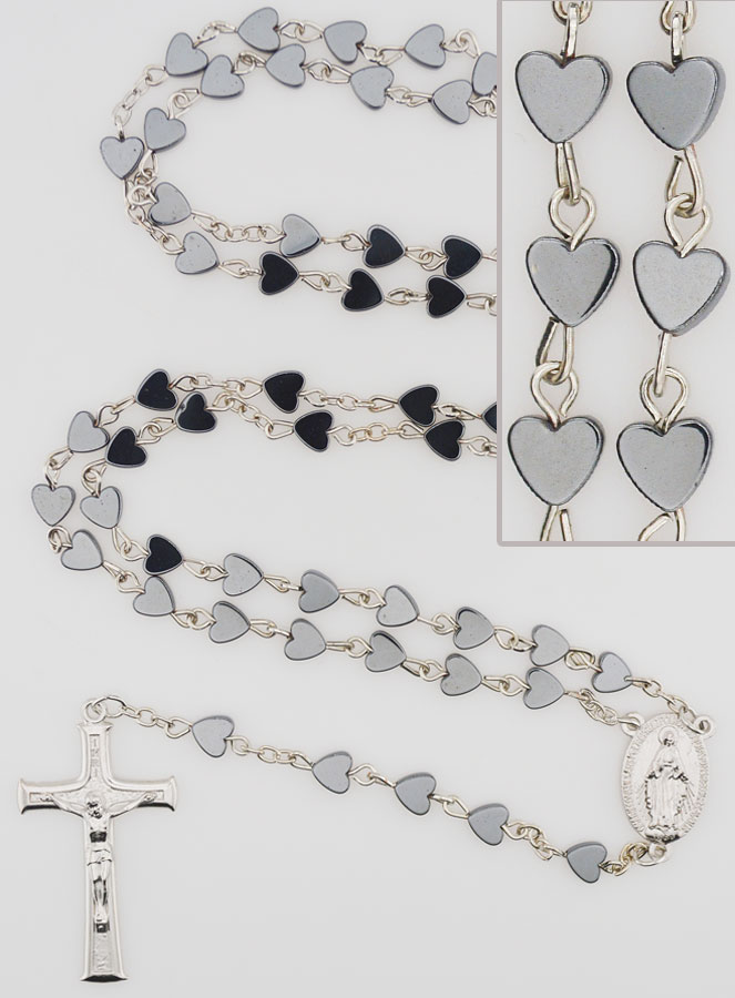 Rosario della Vergine Miracolosa in Ematite a Cuore (pic 1)