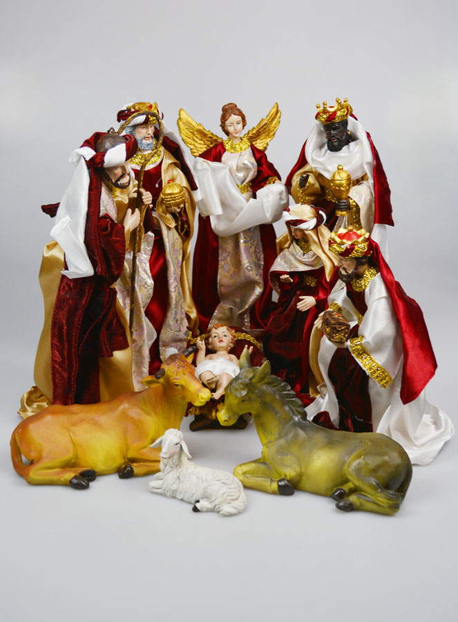 Presepe di Natale 11 Personaggi con Stoffa - 34cm (pic 1)