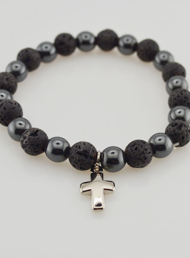 Bracciale con Pietre Naturali - Pietra Lavica & Ematite (pic 2)