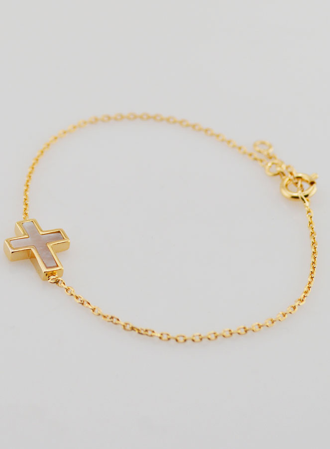 Bracciale Religioso in Placcato Oro & Croce in Madreperla (pic 3)