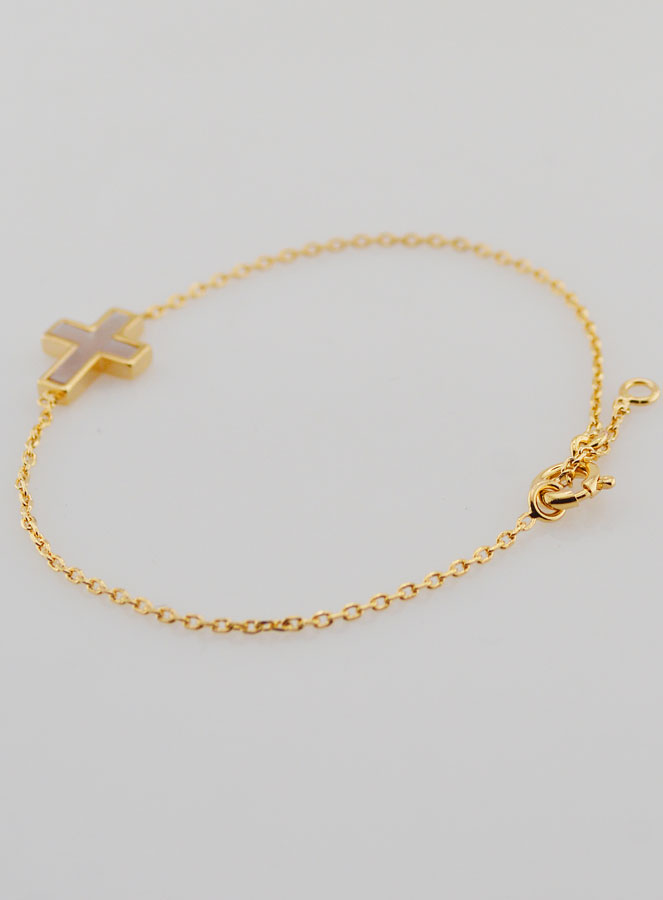 Bracciale Religioso in Placcato Oro & Croce in Madreperla (pic 4)