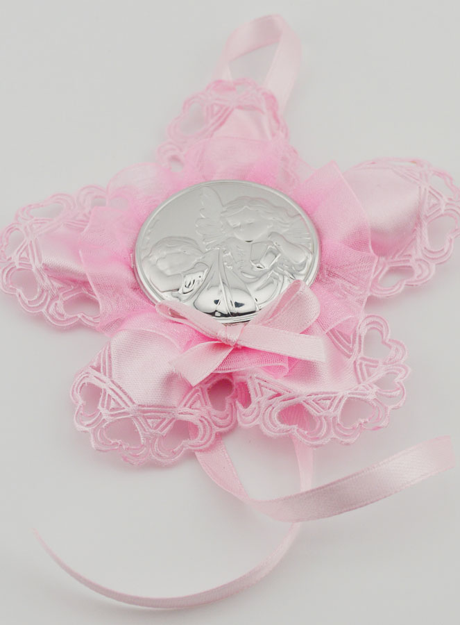 Regalo di Battesimo - Sopraculla Fiore Rosa - Angelo Custode (pic 2)