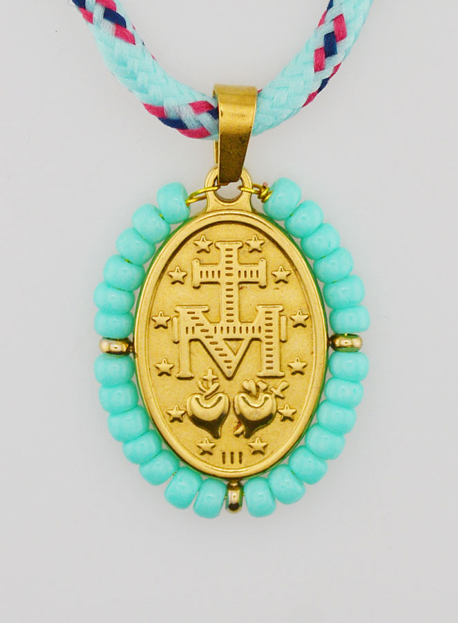 Medaglia Miracolosa Perline Verdi & Cordone (pic 2)
