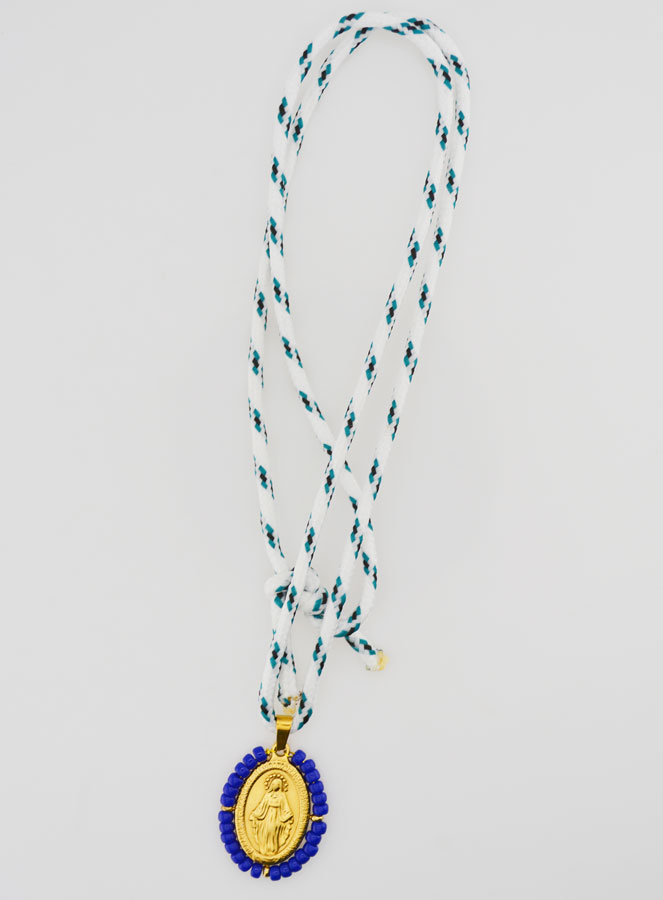 Medaglia Miracolosa Perline Blu & Cordone (pic 3)
