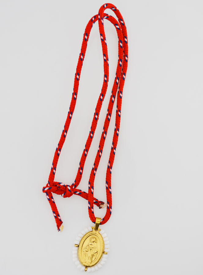 Medaglia Miracolosa Perline Bianche & Cordone (pic 3)