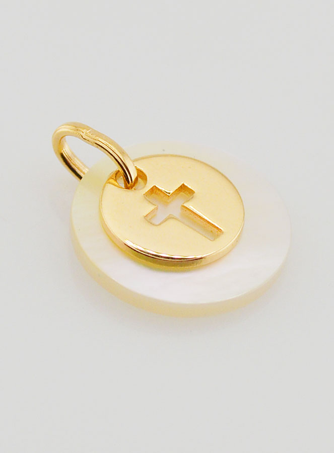 Medaglia Oro Placcato & Madreperla - Croce (pic 3)