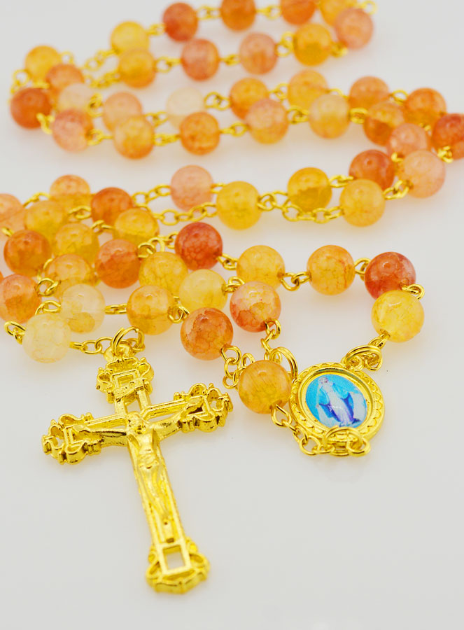 Rosario Madonna Miracolosa Grani in Vetro - Arancione (pic 2)