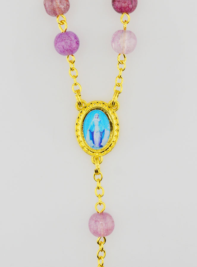 Rosario Madonna Miracolosa Grani in Vetro - Viola (pic 4)