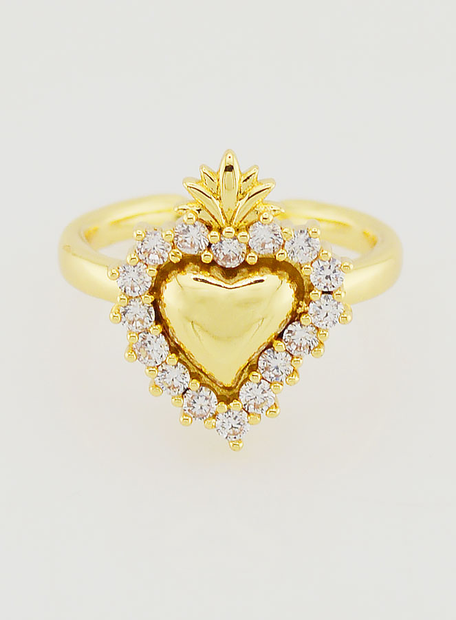 Anello Ex Voto Regolabile Ottone Dorato & Strass (pic 1)